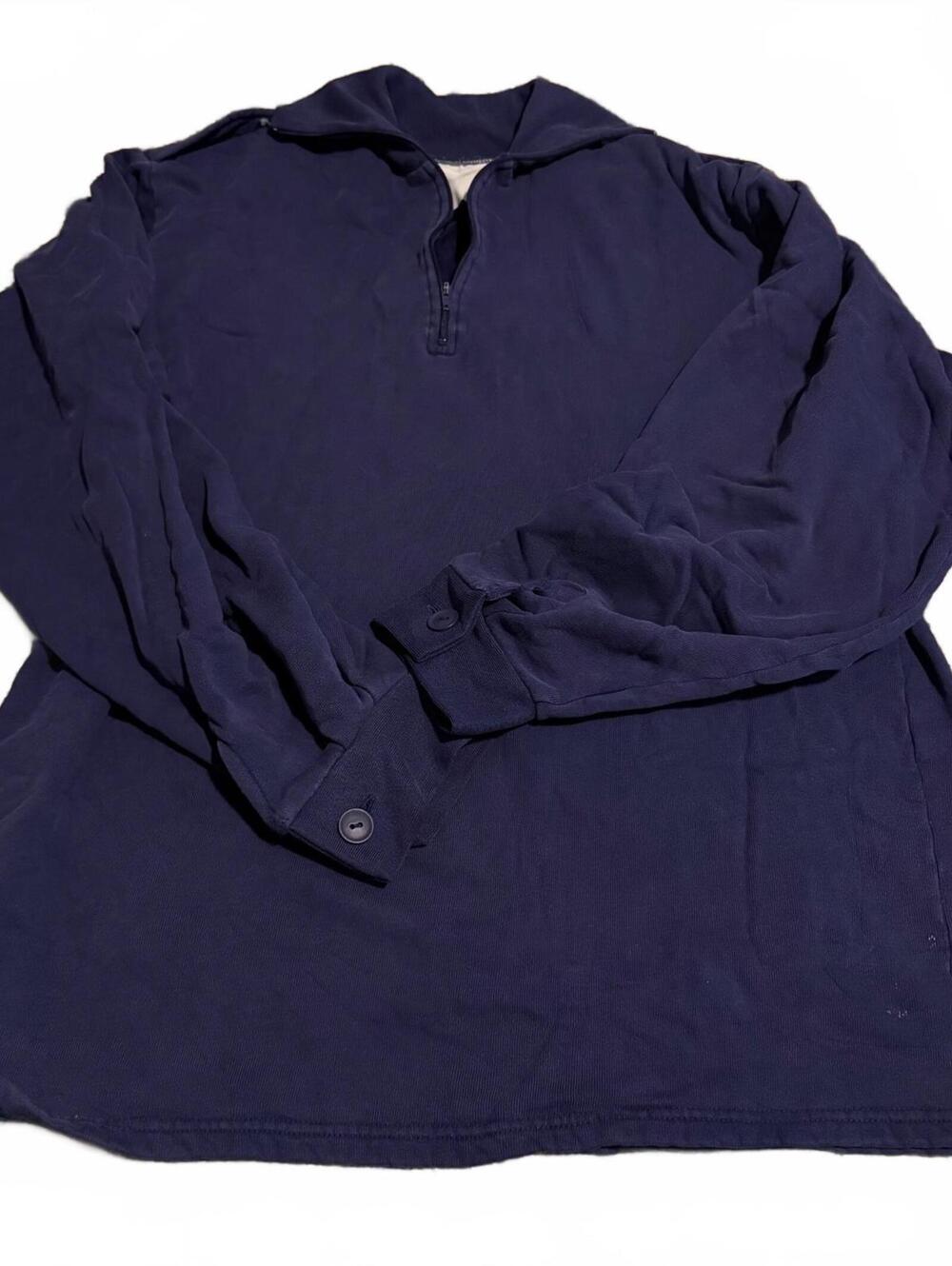 Vintage Navy Blue Quarter Zip Pullover Sweatshirt Oversized Coastal Grandpa